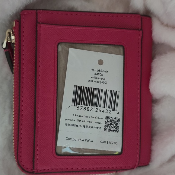 NWT Kate Spade Saffiano Pink Ruby Small Zip Fold Wallet - Picture 3 of 3